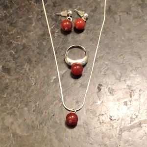 Silver jewelry set (chain, pendant, ring, earings)